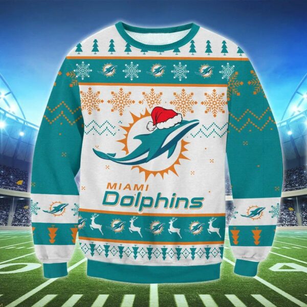 Miami Dolphins Santa Hat Ugly Christmas Sweater