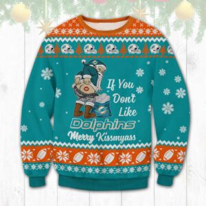 Miami Dolphins Santa Kissmyass Ugly Christmas Sweater