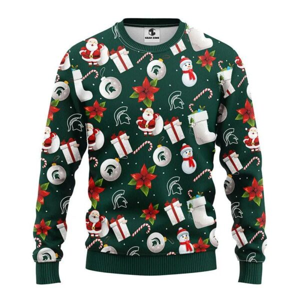 Michigan State Spartans Santa Claus Snowman Ugly Christmas Sweater