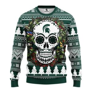 Michigan State Spartans Skull Flower Ugly Christmas Sweater