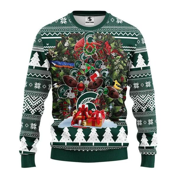 Michigan State Spartans Tree Ugly Christmas Sweater