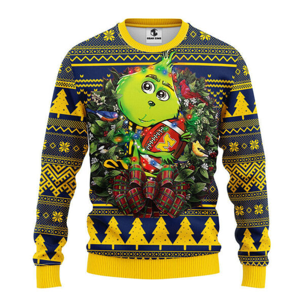 Michigan Wolverines Grinch Hug Ugly Christmas Sweater 1.jpeg