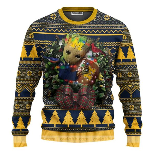 Michigan Wolverines Groot Hug Ugly Christmas Sweater