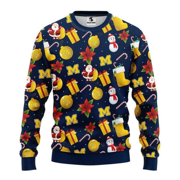 Michigan Wolverines Santa Claus Snowman Ugly Christmas Sweater