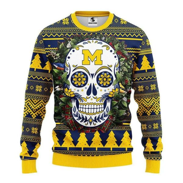 Michigan Wolverines Skull Flower Ugly Christmas Sweater