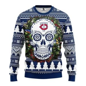 Minnesota Twins Skull Flower Ugly Christmas Sweater