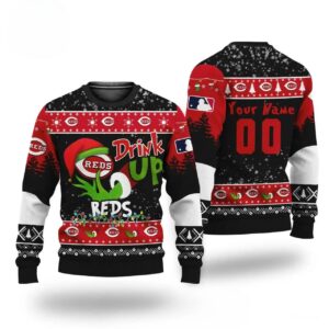 Mlb Grinch Drink Up Cincinnati Reds Custom Ugly Christmas Sweater