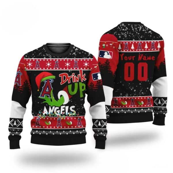 Mlb Grinch Drink Up Los Angeles Angels Custom Ugly Christmas Sweater