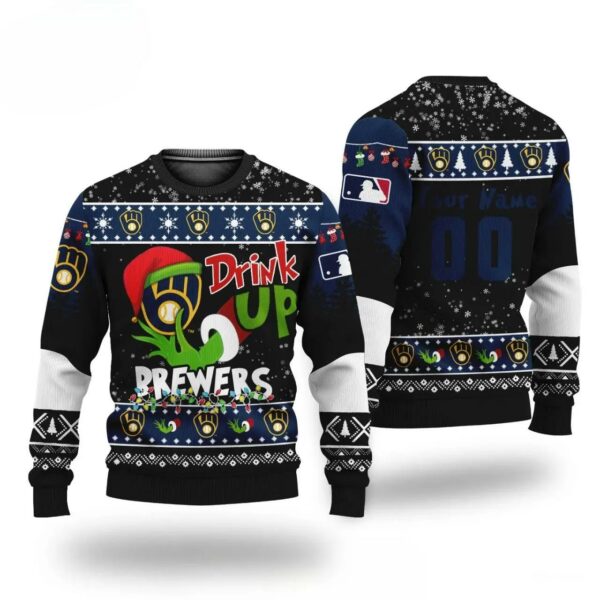 Mlb Grinch Drink Up Milwaukee Brewers Custom Ugly Christmas Sweater