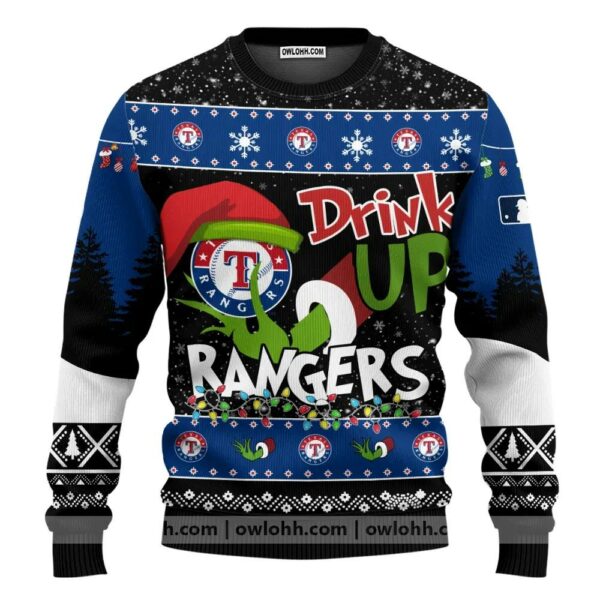 Mlb Grinch Drink Up Texas Rangers Custom Ugly Christmas Sweater