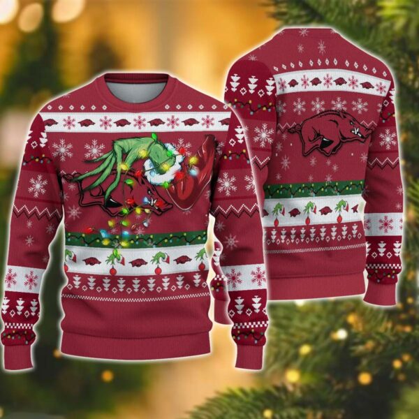 NCAA Arkansas Razorbacks Grinch Ugly Christmas Sweater