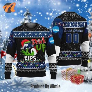 NCAA Grinch Drink Up Akron Zips Custom Ugly Christmas Sweater