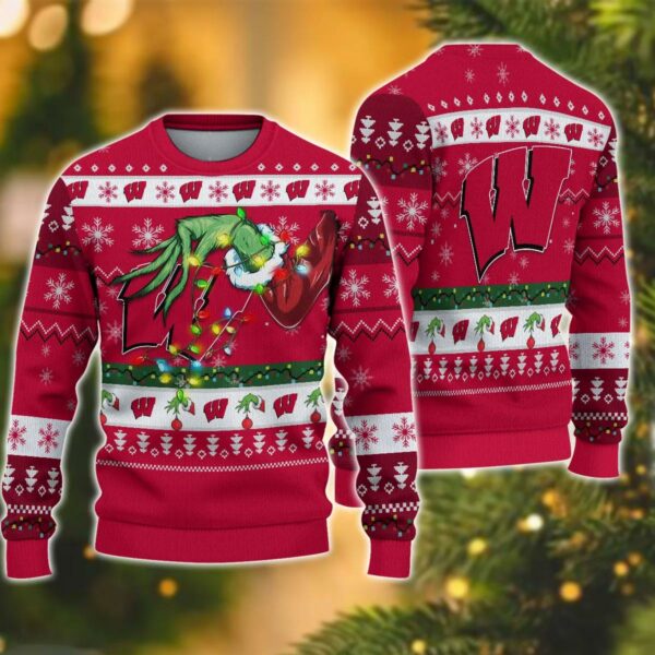 NCAA Wisconsin Badgers Grinch Ugly Christmas Sweater