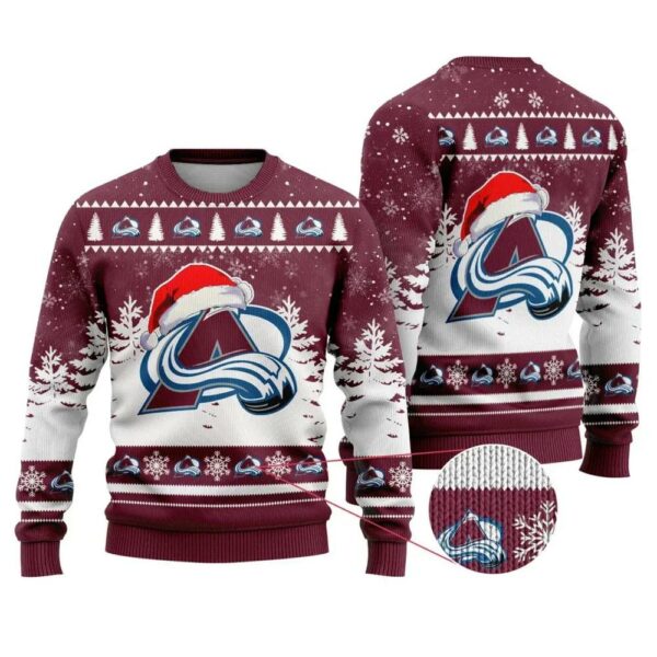 NHL Colorado Avalanche Santa Hat Ugly Christmas Sweater