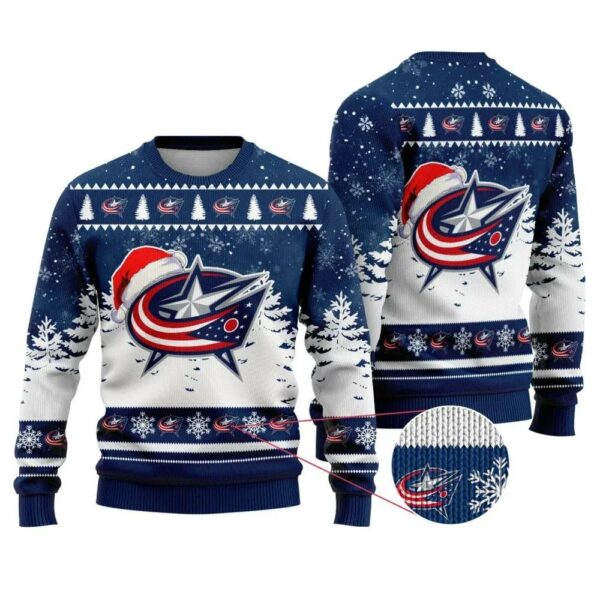 NHL Columbus Blue Jackets Santa Hat Ugly Christmas Sweater