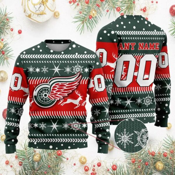 NHL Detroit Red Wings Personalized Name & Number Ugly Christmas Sweater