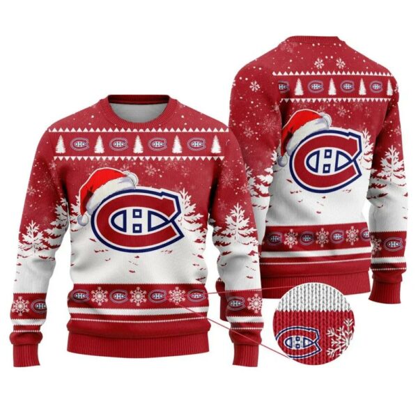 NHL Montreal Canadiens Santa Hat Ugly Christmas Sweater