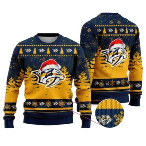 NHL Nashville Predators Santa Hat Ugly Christmas Sweater