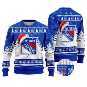 NHL New York Rangers Santa Hat Ugly Christmas Sweater