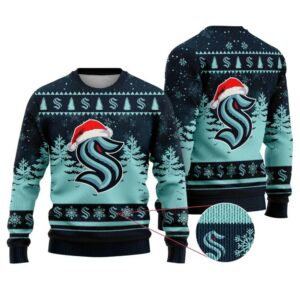 NHL Seattle Kraken Santa Hat Ugly Christmas Sweater