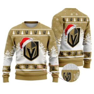 NHL Vegas Golden Knights Santa Hat Ugly Christmas Sweater