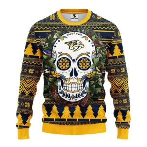 Nashville Predators Skull Flower Ugly Christmas Sweater