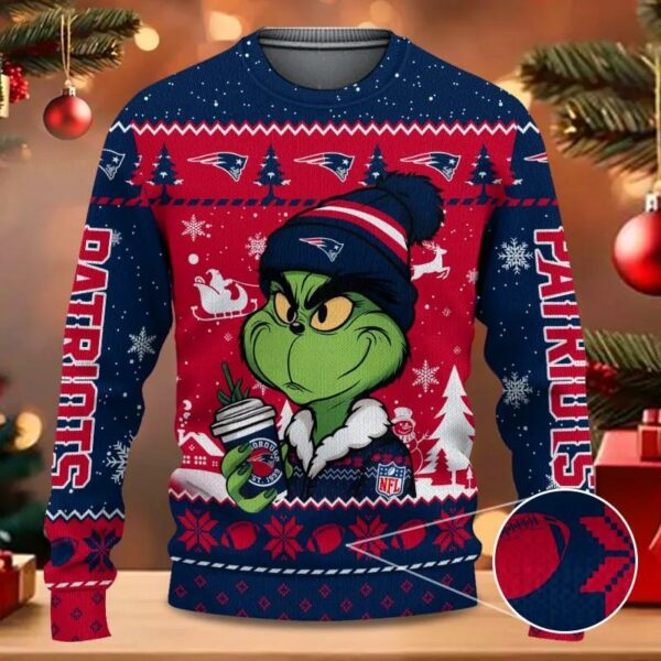 New England Patriots The Grinch Drink Coffee Ugly Christmas Sweater