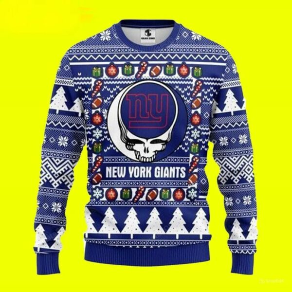 New York Giants Grateful Dead Skull Ugly Christmas Sweater