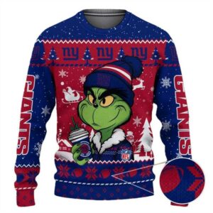 New York Giants The Grinch Drink Coffee Ugly Christmas Sweater