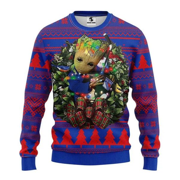 New York Rangers Groot Hug Ugly Christmas Sweater