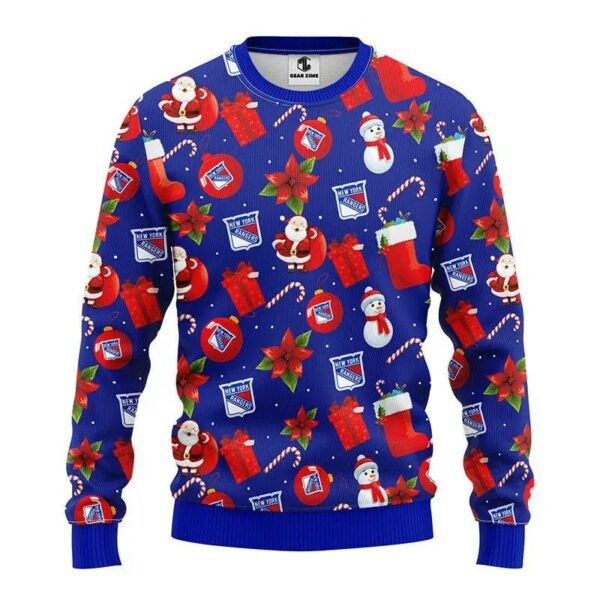 New York Rangers Santa Claus Snowman Ugly Christmas Sweater