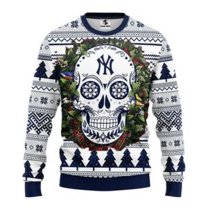 New York Yankees Skull Flower Ugly Christmas Sweater