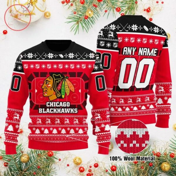 Nhl Chicago Blackhawks Personalized Custom Ugly Christmas Sweater