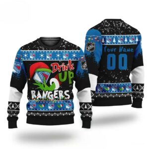 Nhl Grinch Drink Up New York Rangers Custom Ugly Christmas Sweater