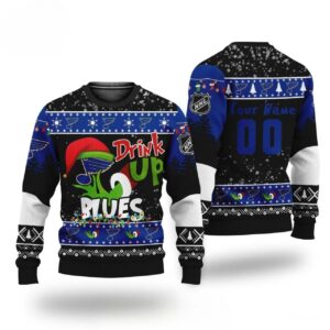 Nhl Grinch Drink Up St. Louis Blues Custom Ugly Christmas Sweater