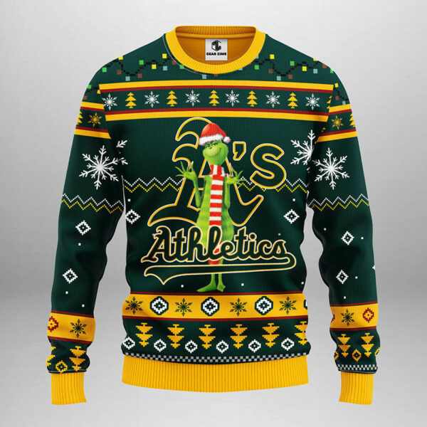 Oakland Athletics Funny Grinch Ugly Christmas Sweater 1.jpeg