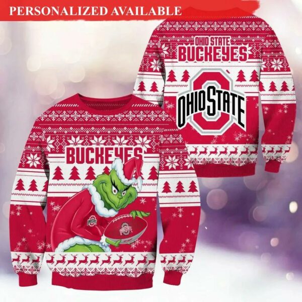 Ohio State Buckeyes Grinch Football Ugly Christmas Sweater