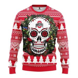 Ohio State Buckeyes Skull Flower Ugly Ugly Christmas Sweater