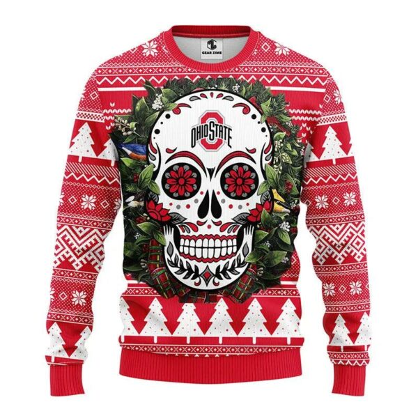 Ohio State Buckeyes Skull Flower Ugly Ugly Christmas Sweater