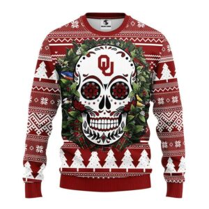 Oklahoma Sooners Skull Flower Ugly Christmas Sweater