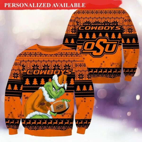 Oklahoma State Cowboys Grinch Football Ugly Christmas Sweater