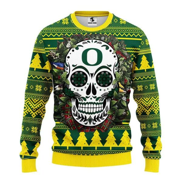 Oregon Ducks Skull Flower Ugly Christmas Sweater