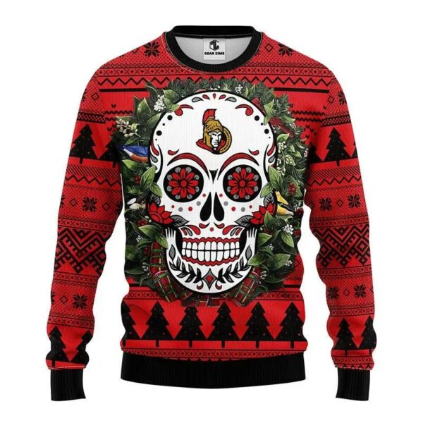 Ottawa Senators Skull Flower Ugly Christmas Sweater