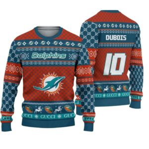 Personalized Miami Dolphins Ugly Christmas Sweater