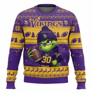 Personalized Minnesota Vikings Grinch Ugly Sweater