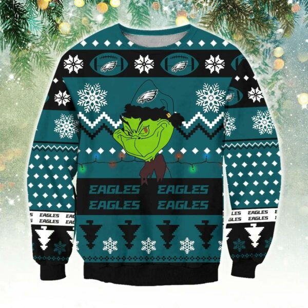 Philadelphia Eagles Grinch Cute Ugly Christmas Sweater