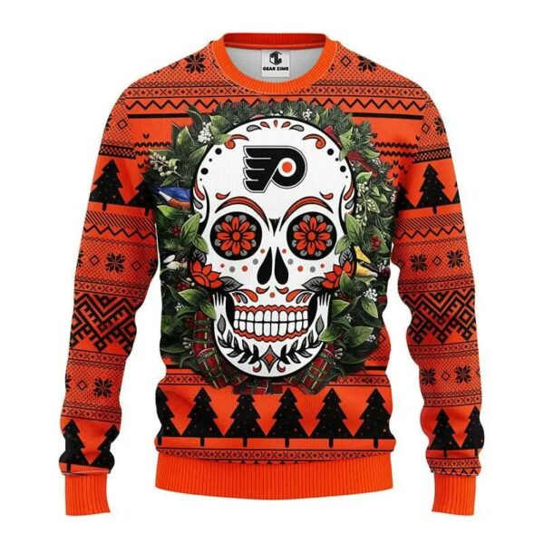 Philadelphia Flyers Skull Flower Ugly Christmas Sweater