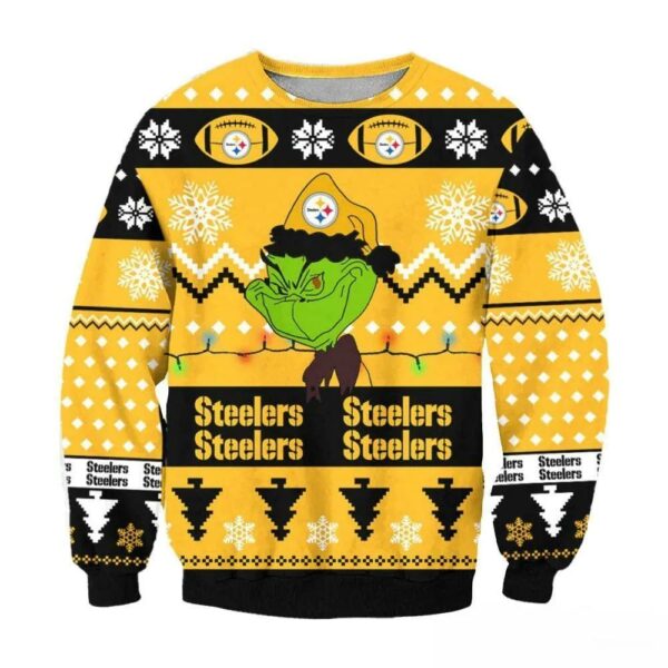 Pittsburgh Steelers Grinch Cunningly Smile Nfl Ugly Christmas Sweater