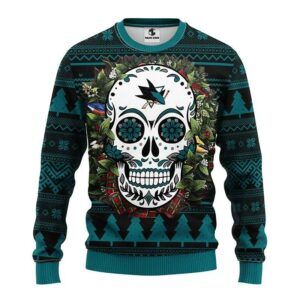 San Jose Sharks Skull Flower Ugly Christmas Sweater