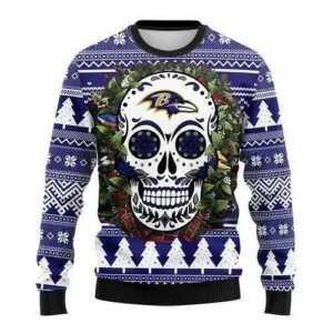 Skull Flower Calavera Baltimore Ravens Ugly Christmas Sweater